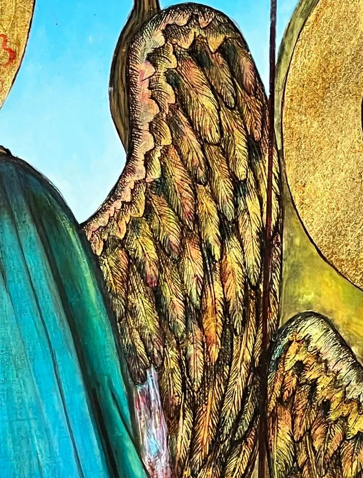 Icon of the Holy Trinity by Andrei Rublev with three angels seated at a table painted by Jean Luc Theallet / icône sainte trinité peinte par Jean luc Theallet