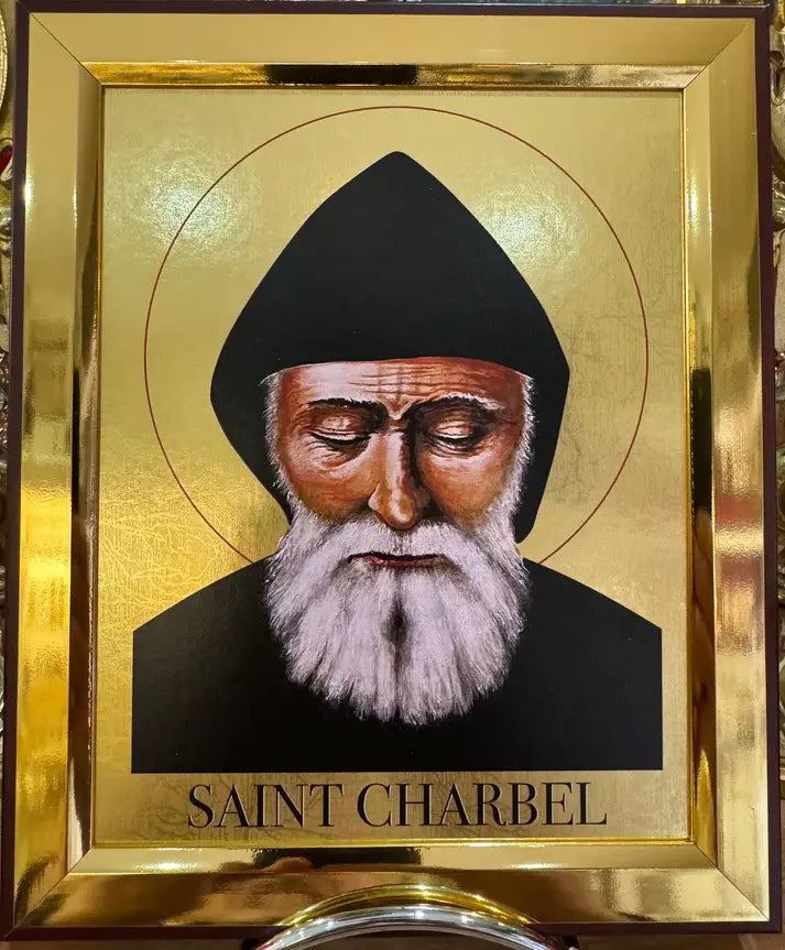 Icon of Saint Charbel Makhlouf in monastic habit, with halo / icône de saint Charbel reproduction de l'icône de Jean luc Theallet