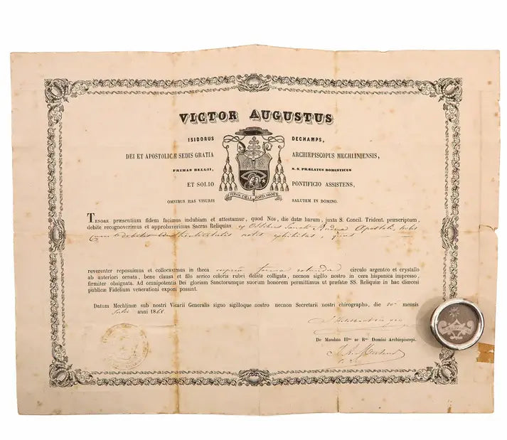 Relic of Saint Andrew the Apostle with certificate of authenticity / Relique sacrée de Saint André Apôtre