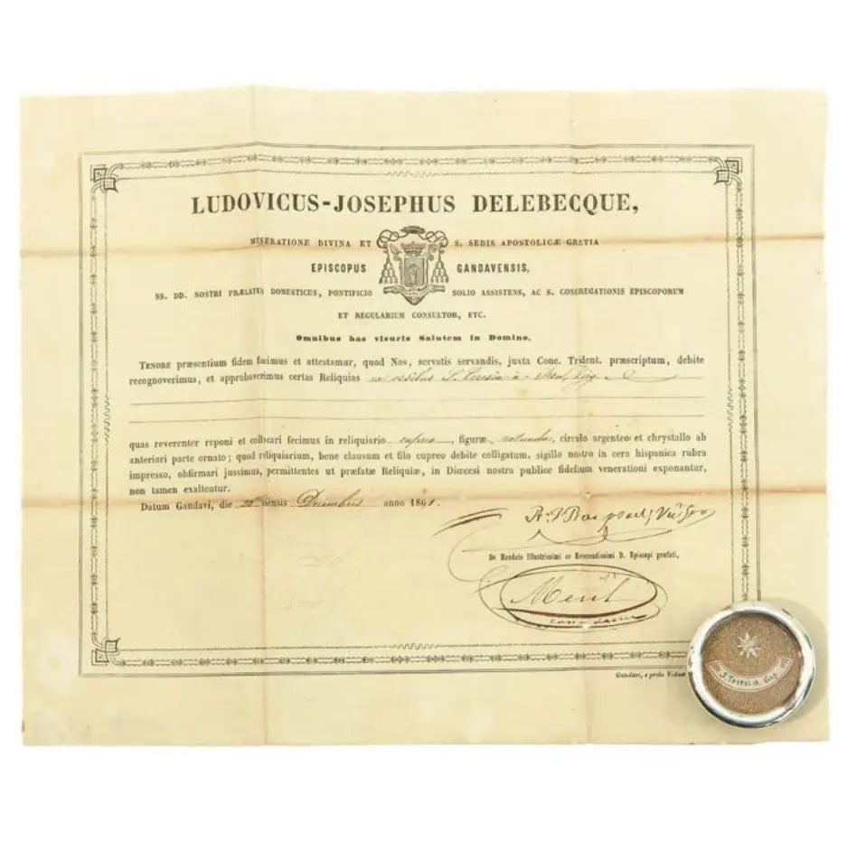 Relic of St. Teresa of Ávila with certificate / Relique de Sainte Thérèse d’Avila avec certificat