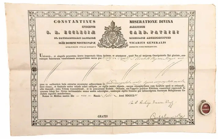 relic with certificate ste queen elisabeth of hungary / relique avec certificat sainte elisabeth reine d'hongrie
