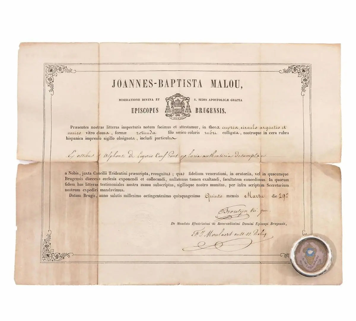 Antique reliquary with authenticated relic of Saint Alphonsus Liguori
/
Reliquaire ancien avec relique authentique de Saint Alphonse de Liguori