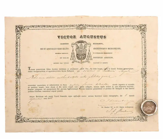 Relic of Saint Louis IX, King of France, with certificate of authenticity / Relique de Saint Louis IX, roi de France