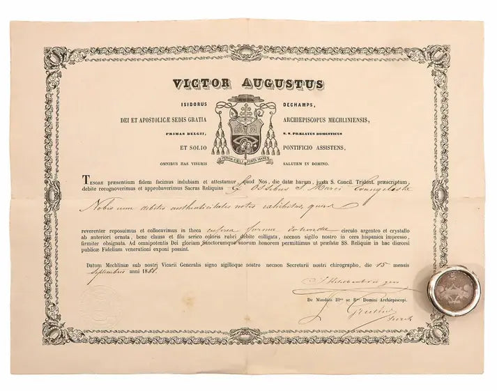 Relic of Saint Mark the Evangelist with certificate of authenticity / Relique sacrée de Saint Marc l'Évangéliste 

