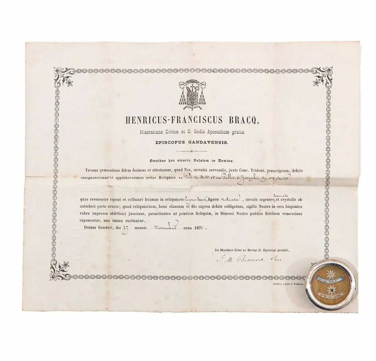 Reliquaire du Voila de la Très Sainte Vierge Marie et du Mateau de Saint Joseph avec certificat