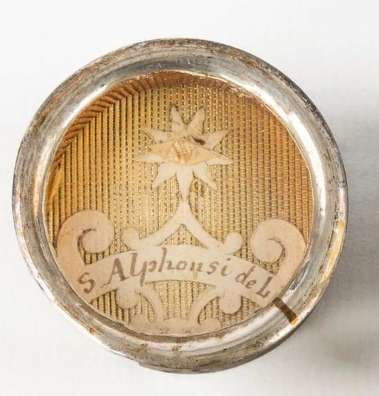 Saint Alphonsus Liguori relic reliquary in silvered metal
/
Reliquaire de saint Alphonse de Liguori en métal argenté