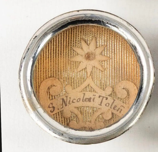 Saint Nicholas of Tolentino relic reliquary in silvered metal
/
Reliquaire de saint Nicolas de Tolentino en métal argenté