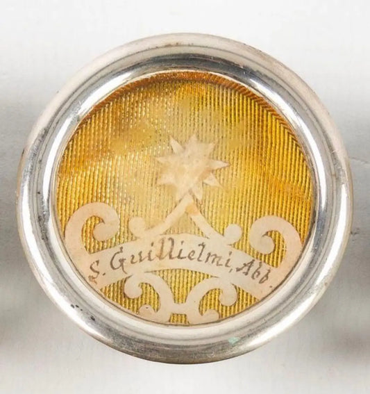 Saint William of Montevergine relic reliquary in silvered metal
/
Reliquaire de saint Guillaume de Montevergine en métal argenté